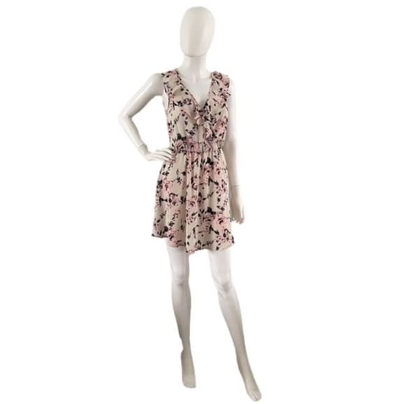 Like New Retail $159 Lush Dress Pink & Cream Floral With Ruffles Lightweight - Picture 2 of 7
